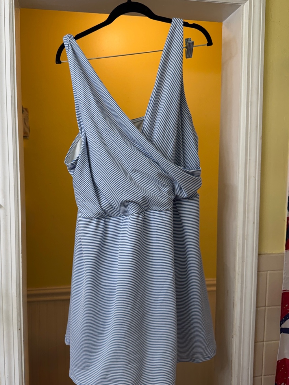 Lands' End Blue & White Striped Wrap Swim dress